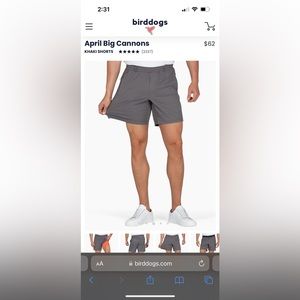 NWT BIRDDOGS April Big Cannons Shorts Sz L, 7” length. Dark grey